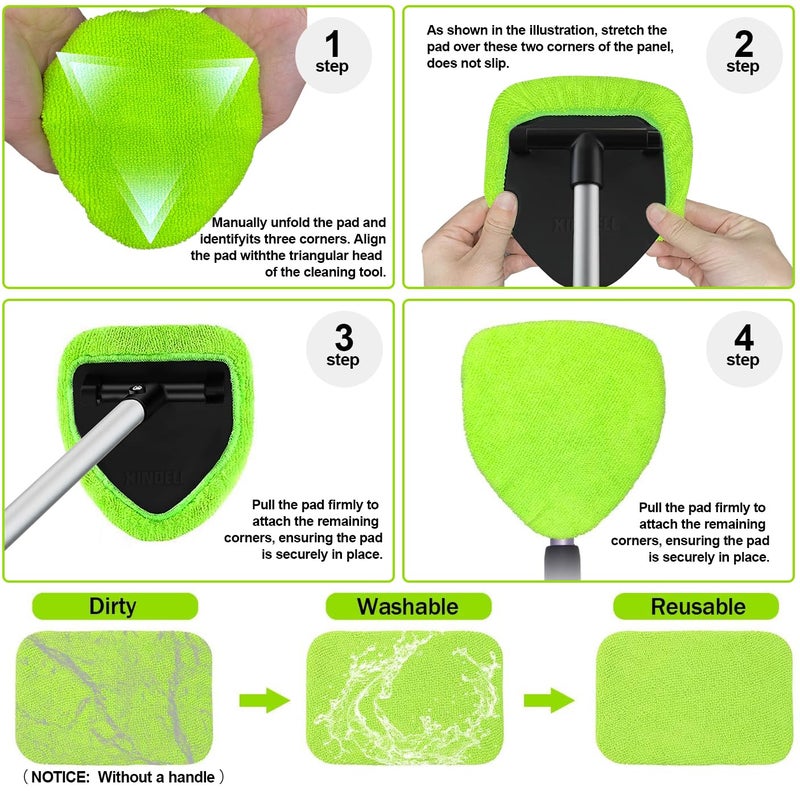 X XINDELL XINDELL 5 Pack Microfiber Pads â€“ Replacement Heads Cover for Xindell Windshield Cleaner Tools. Washable & Reusable Triangle Pads (Green). Fits Window Reach Tool - Handle Not Included - Image 2